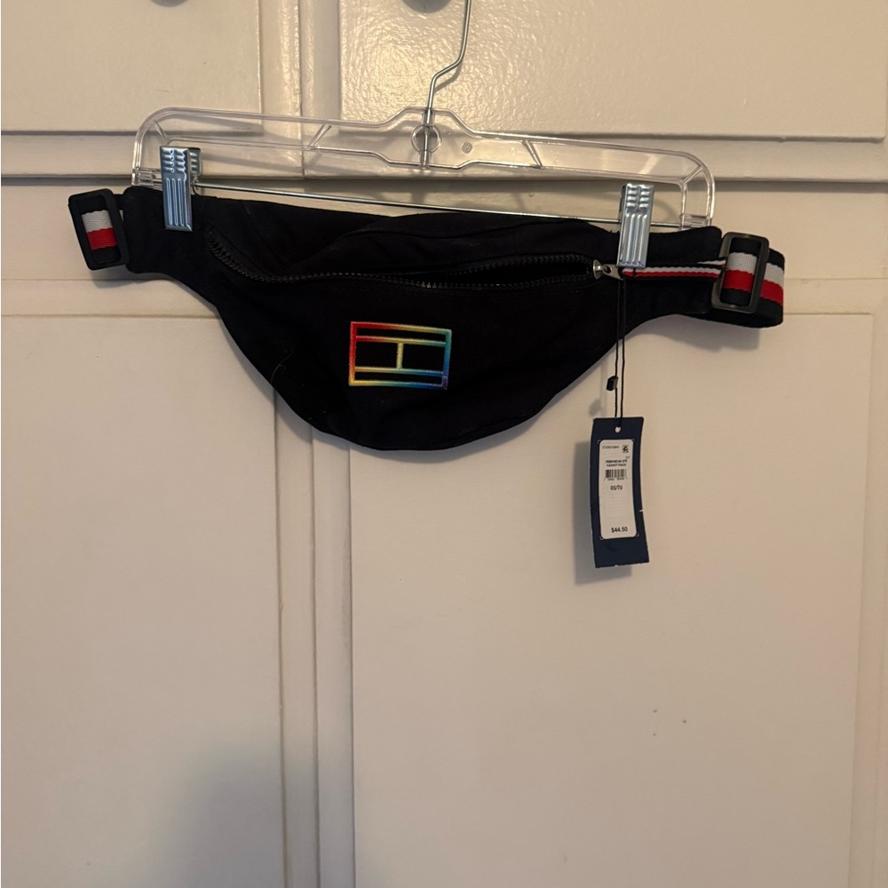 Tommy Hilfiger Black Belt Bag with Multicolor Logo